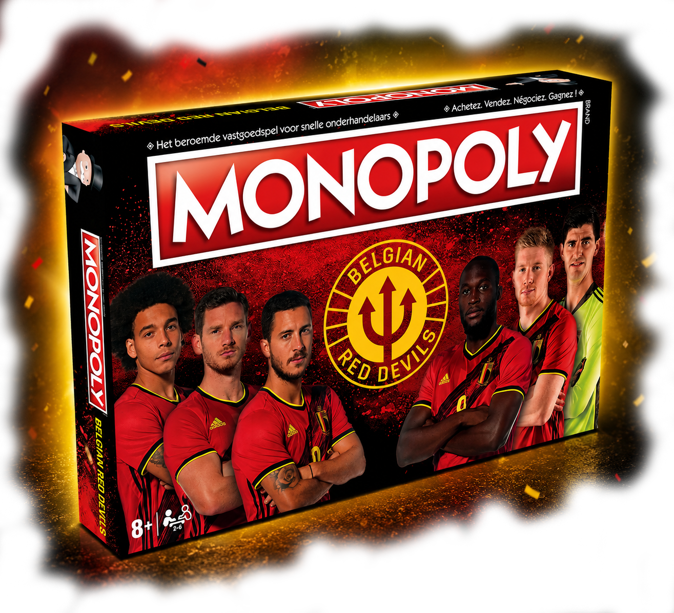 Vue de la boîte du Monopoly des Diables Rouges